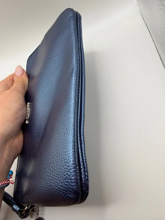 Coach Navy Pebbled Leather Wristlet with Silver Hardware - Picture 5 of 8